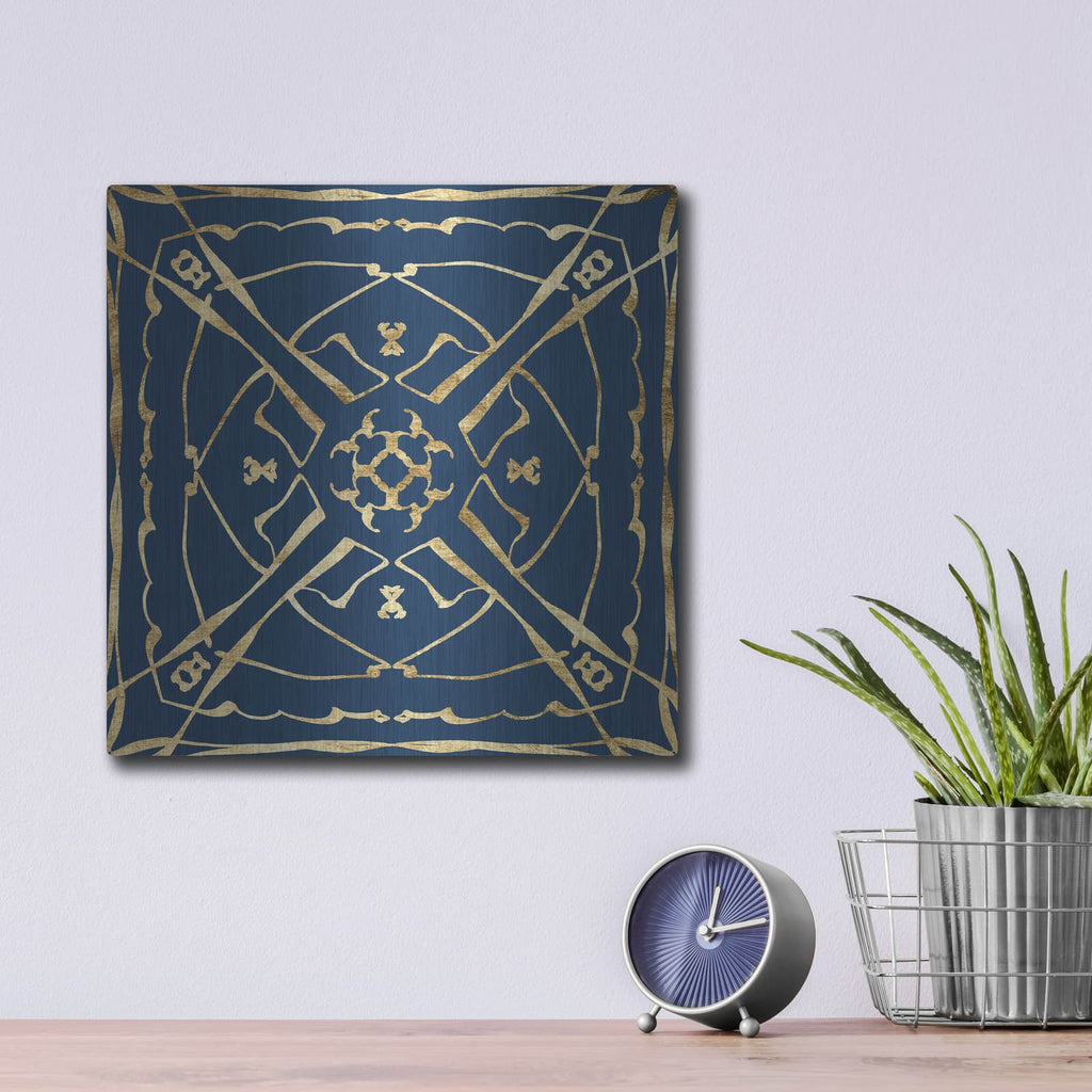 'Motif On Blue 5' by Alonzo Saunders – Metal Wall Art, 12x12 room view