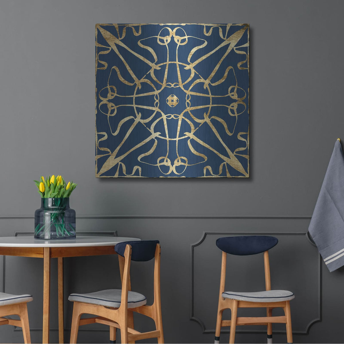 'Motif On Blue 6' by Alonzo Saunders – Metal Wall Art, 36x36 room view