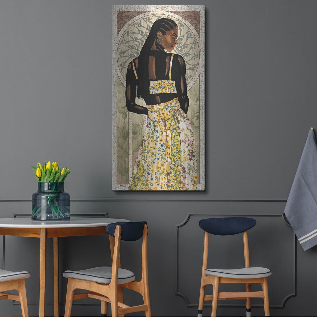 'Natural Beauty In Gold 2' by Alonzo Saunders – Metal Wall Art, 24x48 room view