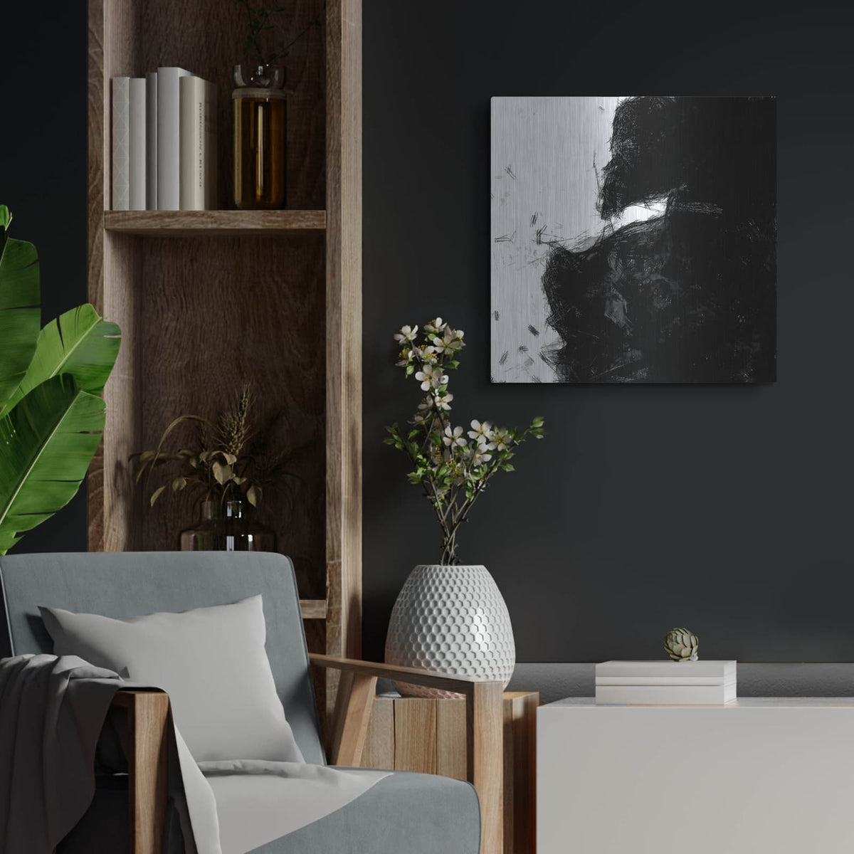 'Sketchy 1' by Alonzo Saunders – Metal Wall Art, 24x24 room view
