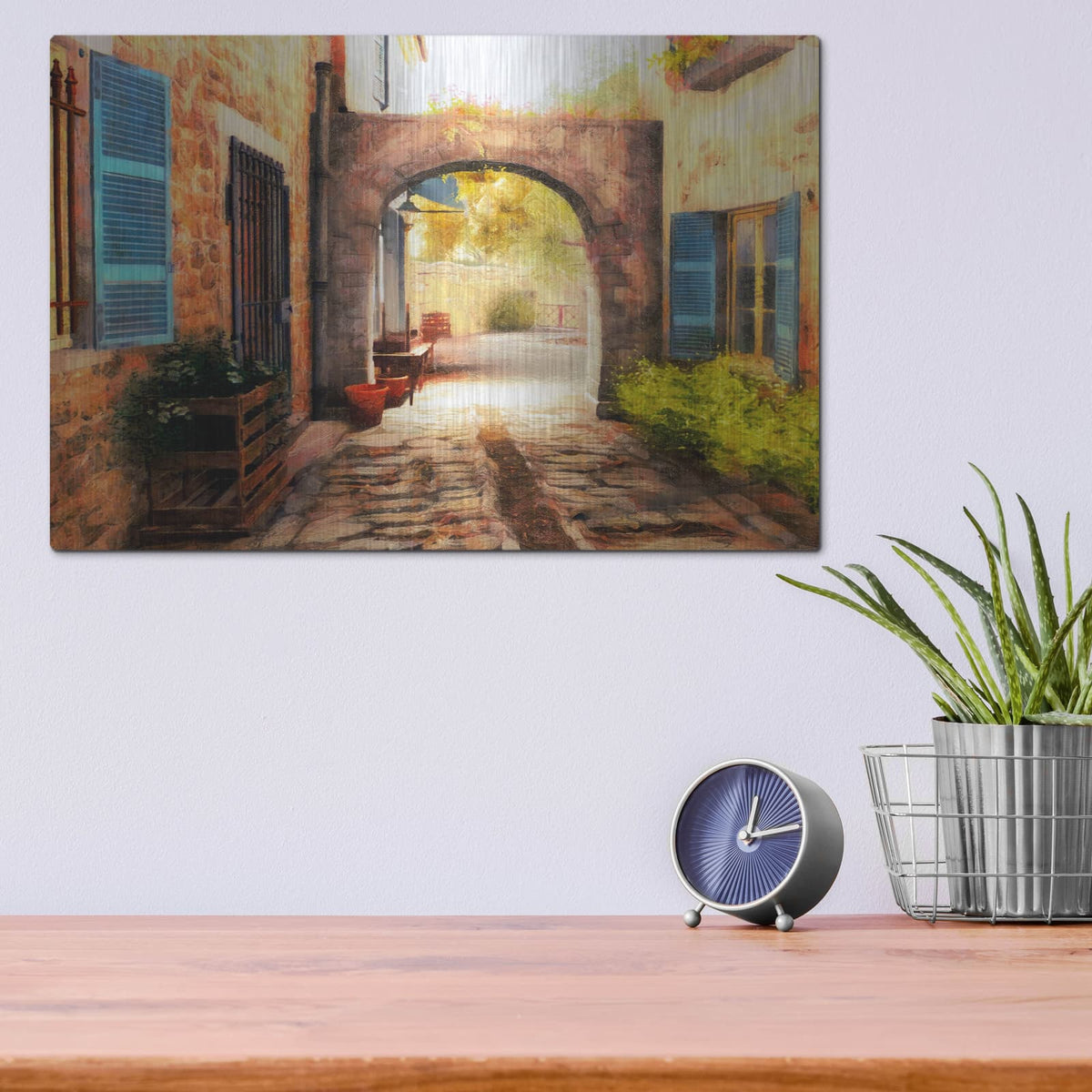 'The Village Archway' by Alonzo Saunders – Metal Wall Art, 16x12 room view
