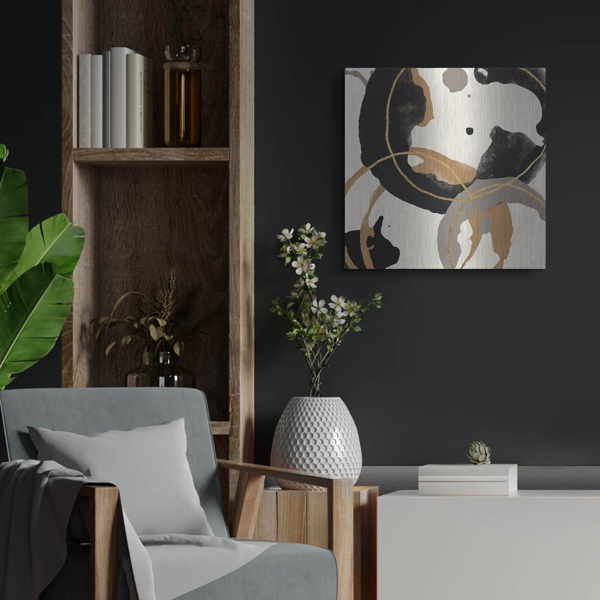 'Coffee Stained 2' by Alonzo Saunders – Metal Wall Art, 24x24 room view