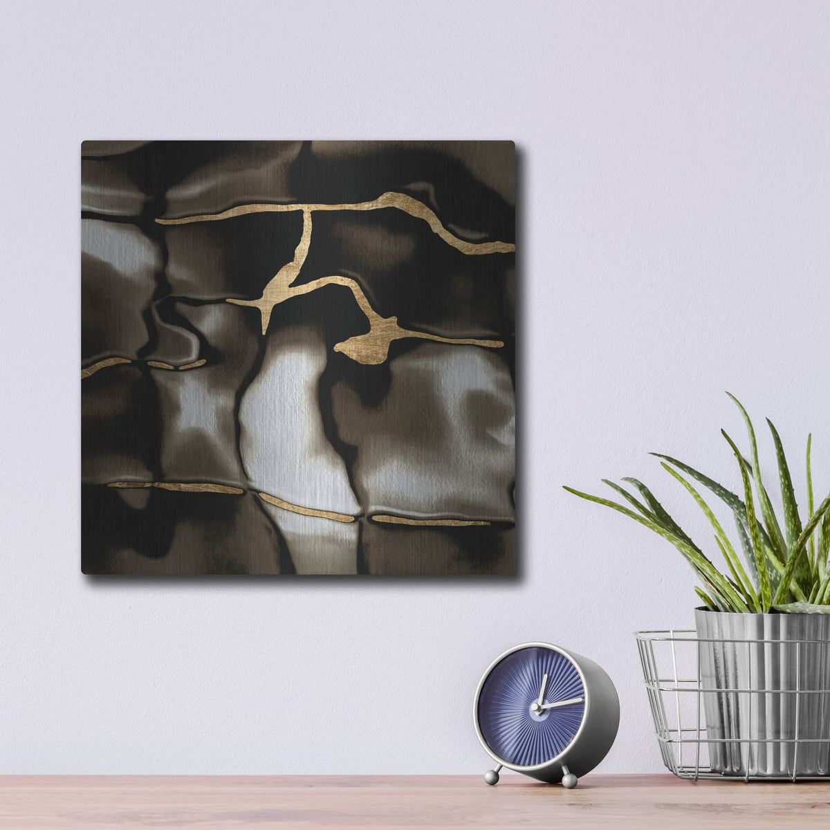 'Golden Shimmer 4' by Alonzo Saunders – Metal Wall Art, 12x12 room view