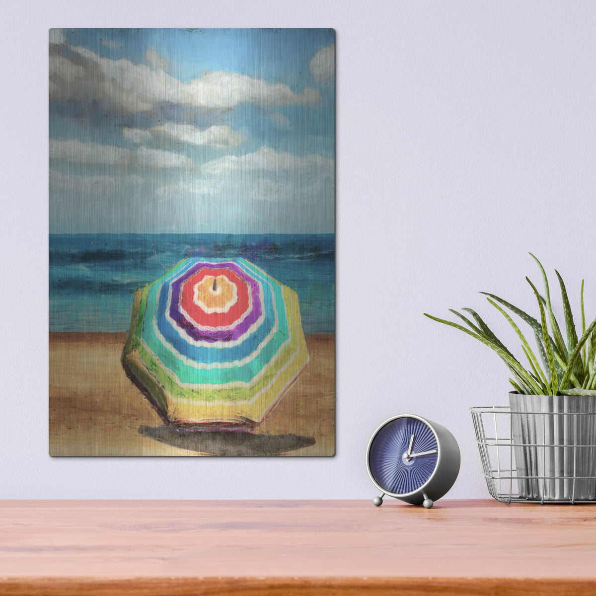 'Beach Umbrella 1' by Alonzo Saunders – Metal Wall Art, 12x16 room view