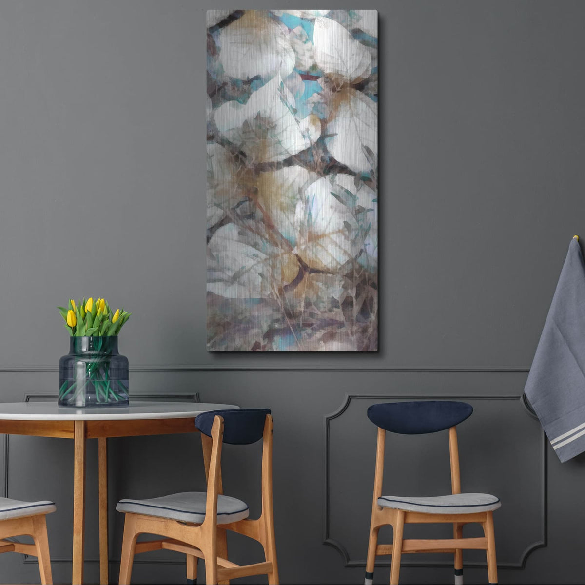 'Neutral Summer Leaves 4' by Alonzo Saunders – Metal Wall Art, 24x48 room view