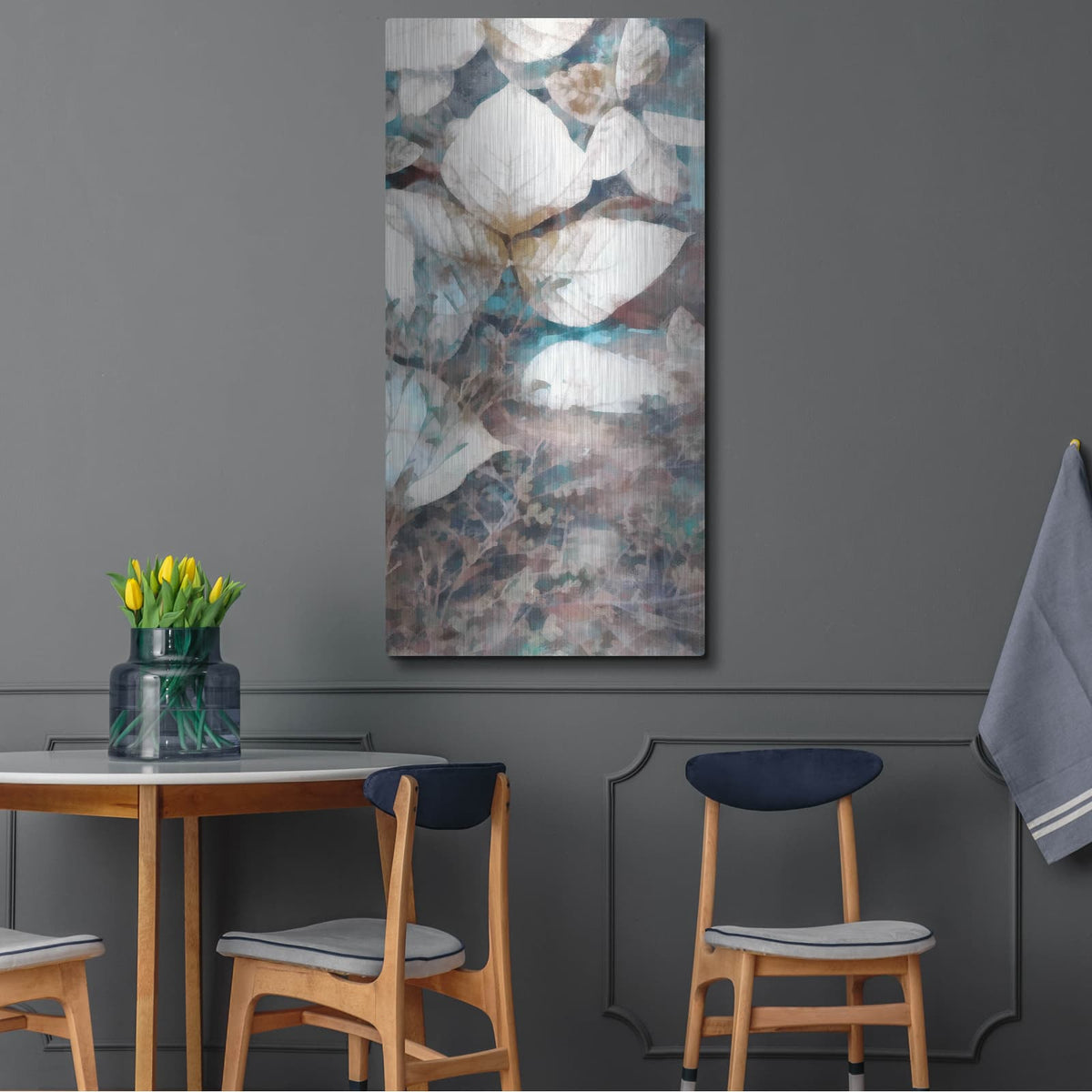 'Neutral Summer Leaves 5' by Alonzo Saunders – Metal Wall Art, 24x48 room view