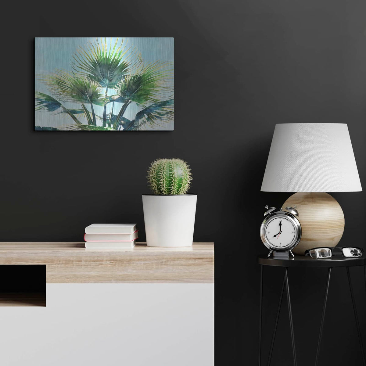 'Pleasant Palms 2' by Alonzo Saunders – Metal Wall Art, 24x16 room view
