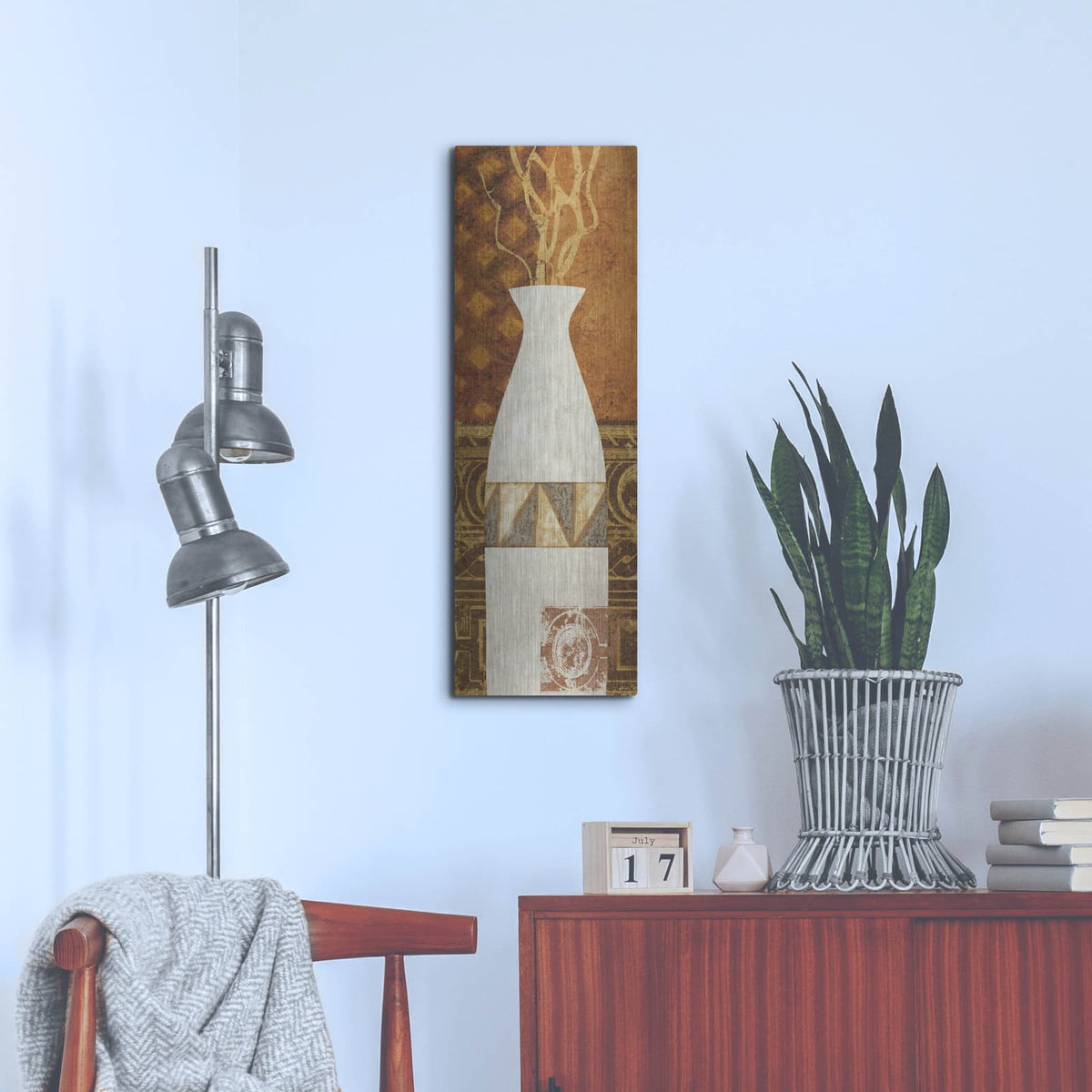 'Ethnic Vase 2' by Alonzo Saunders – Metal Wall Art, 12x36 room view