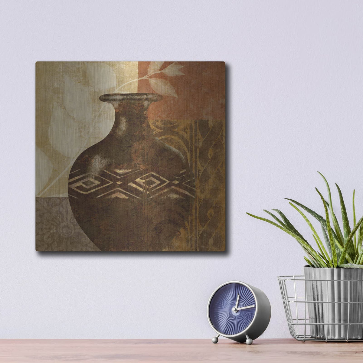 'Ethnic Vase 3' by Alonzo Saunders – Metal Wall Art, 12x12 room view