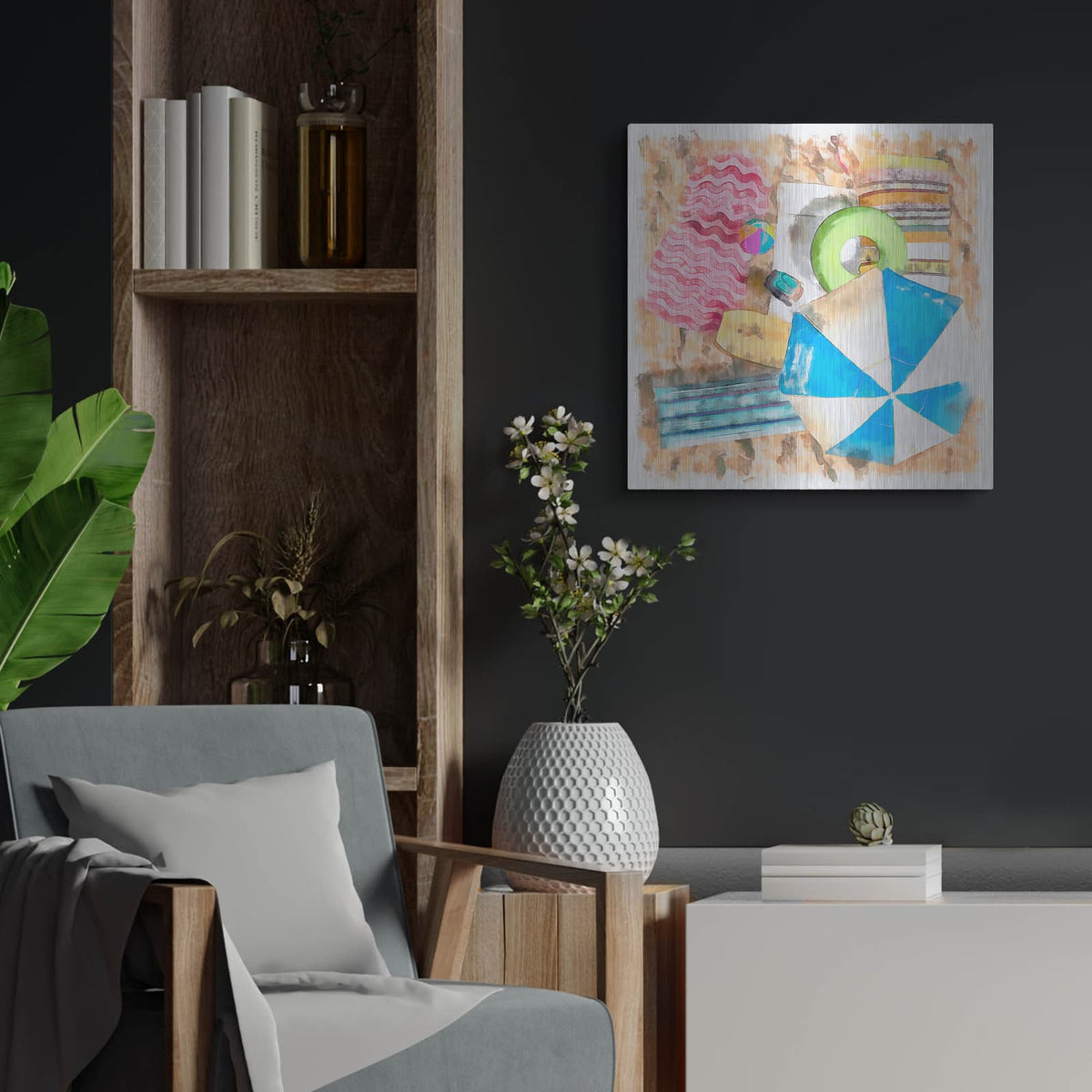 'Bird's Eye Beach 2' by Alonzo Saunders – Metal Wall Art, 24x24 room view