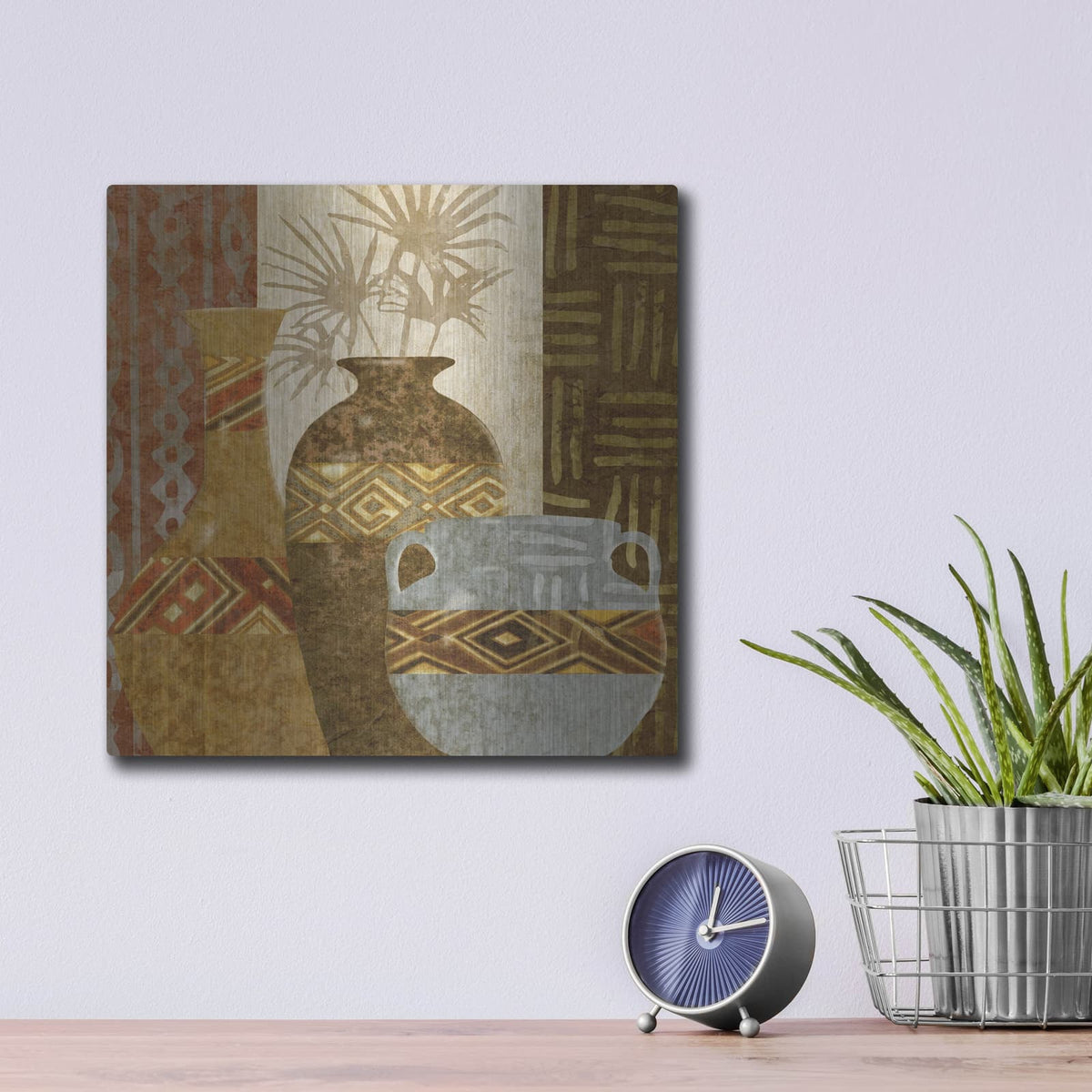 'Ethnic Vase 5' by Alonzo Saunders – Metal Wall Art, 12x12 room view