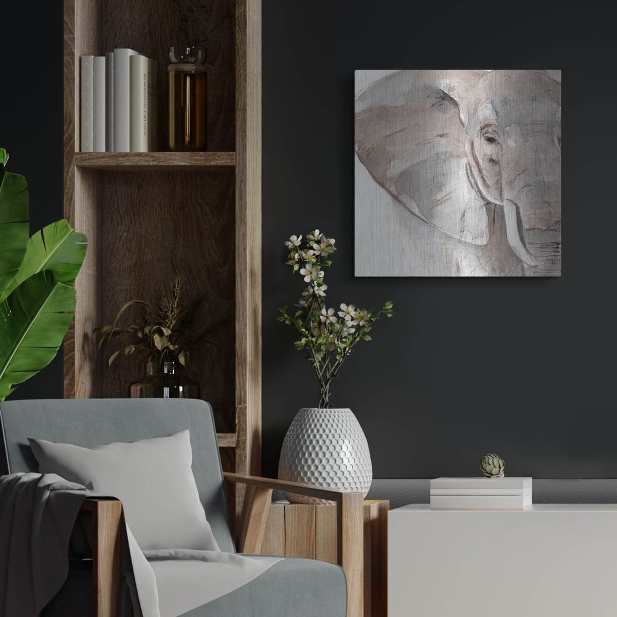 'Elephant Grooves 2' by Annie Warren – Metal Wall Art, 24x24 room view