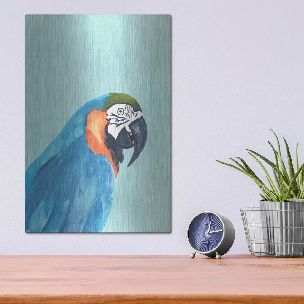 'Exotic Bird On Blue 1' by Annie Warren – Metal Wall Art, 12x16 room view