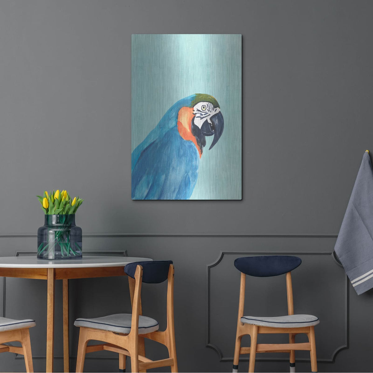 'Exotic Bird On Blue 1' by Annie Warren – Metal Wall Art, 24x36 room view