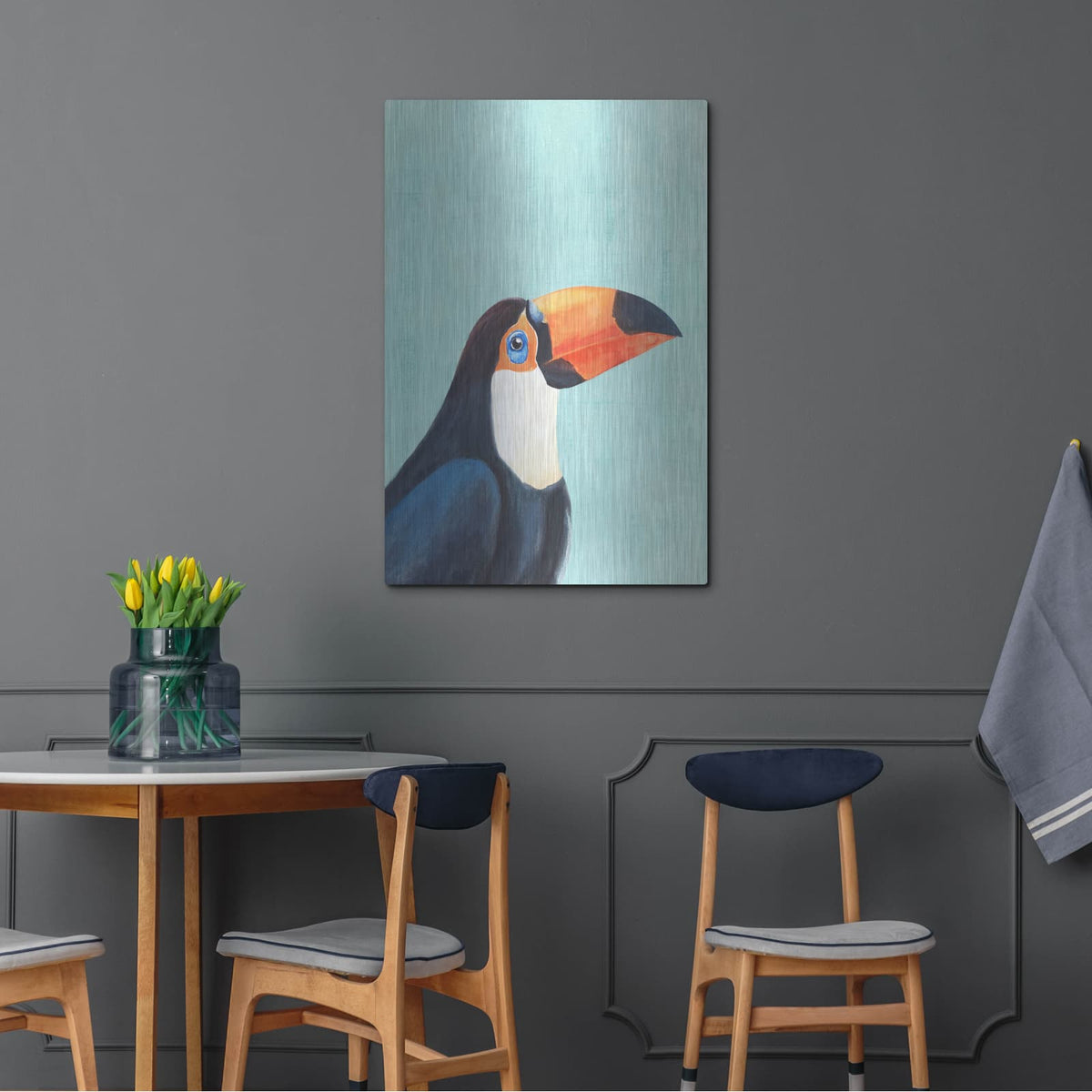 'Exotic Bird On Blue 2' by Annie Warren – Metal Wall Art, 24x36 room view