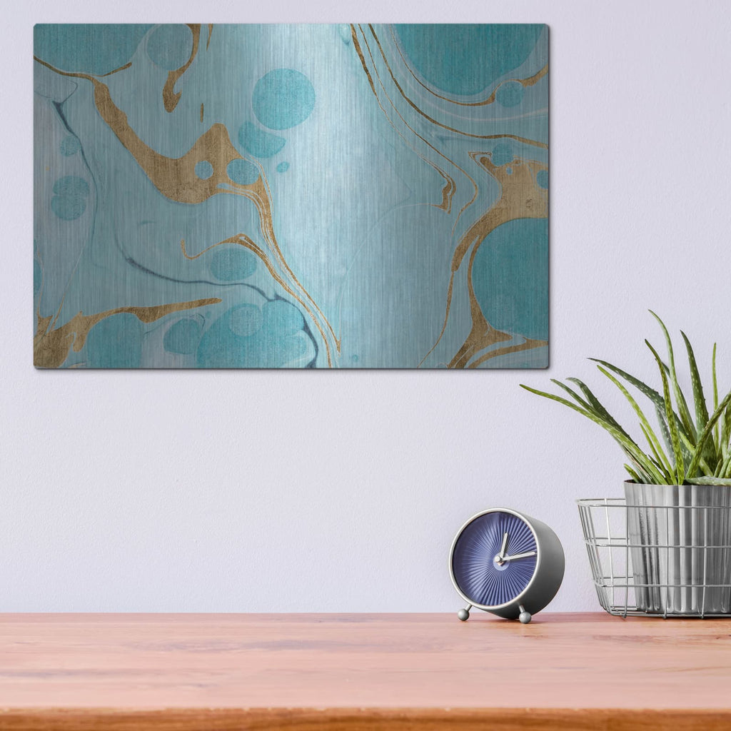 'Turquoise Stream 1' by Annie Warren – Metal Wall Art, 16x12 room view