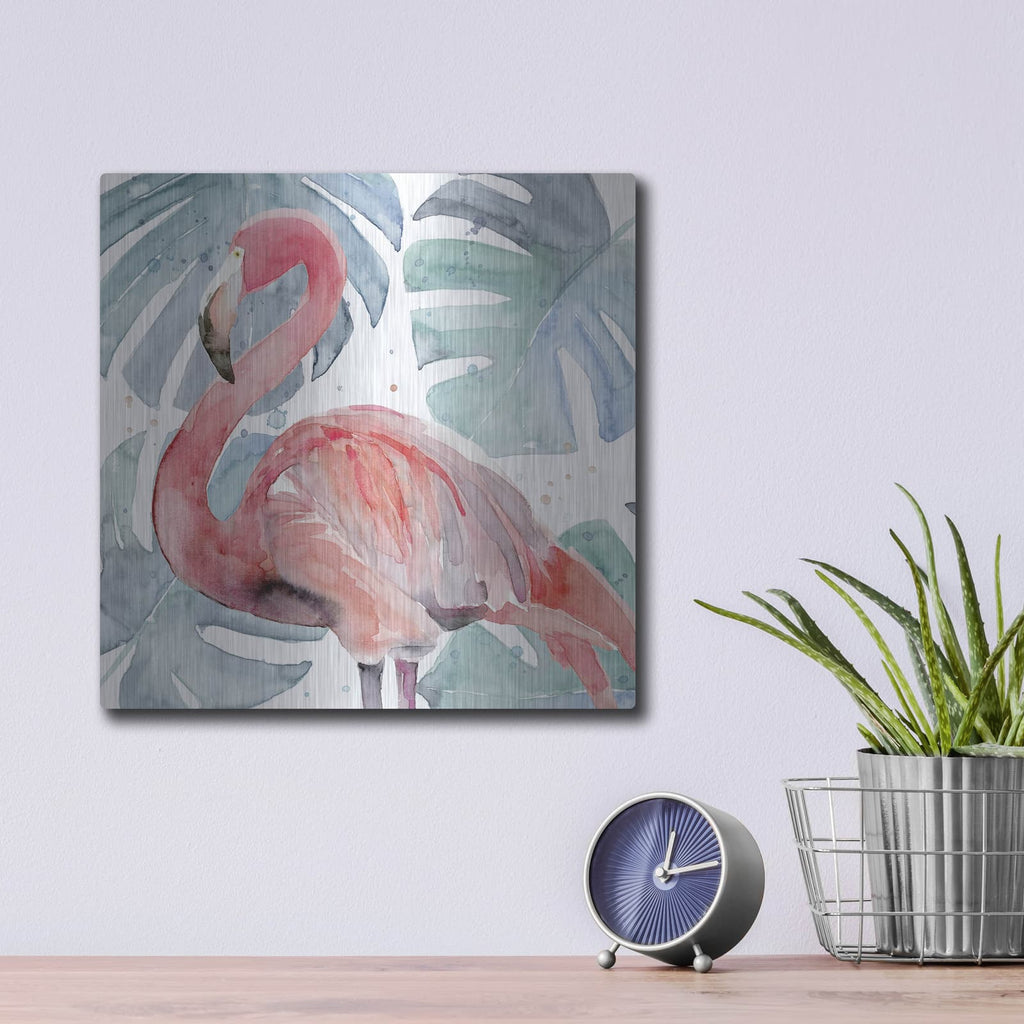 'Flamingo Splash 2' by Annie Warren – Metal Wall Art, 12x12 room view