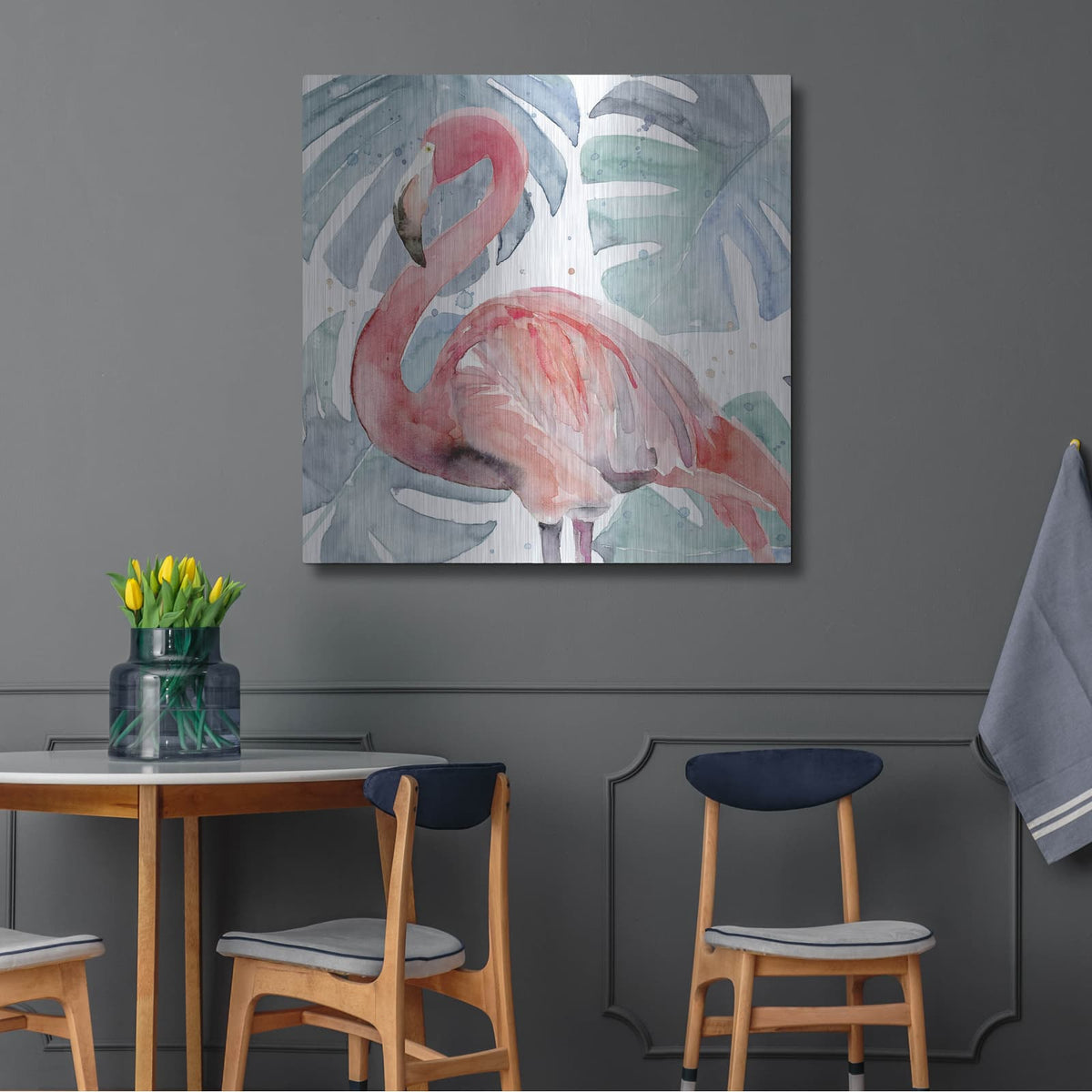'Flamingo Splash 2' by Annie Warren – Metal Wall Art, 36x36 room view