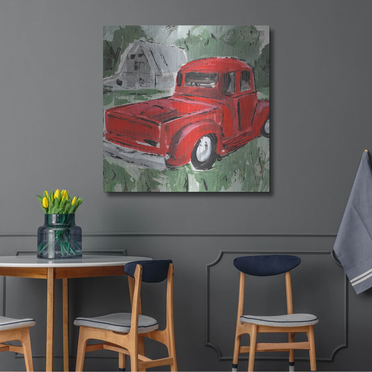 'Big Red Truck 1' by Annie Warren – Metal Wall Art, 36x36 room view
