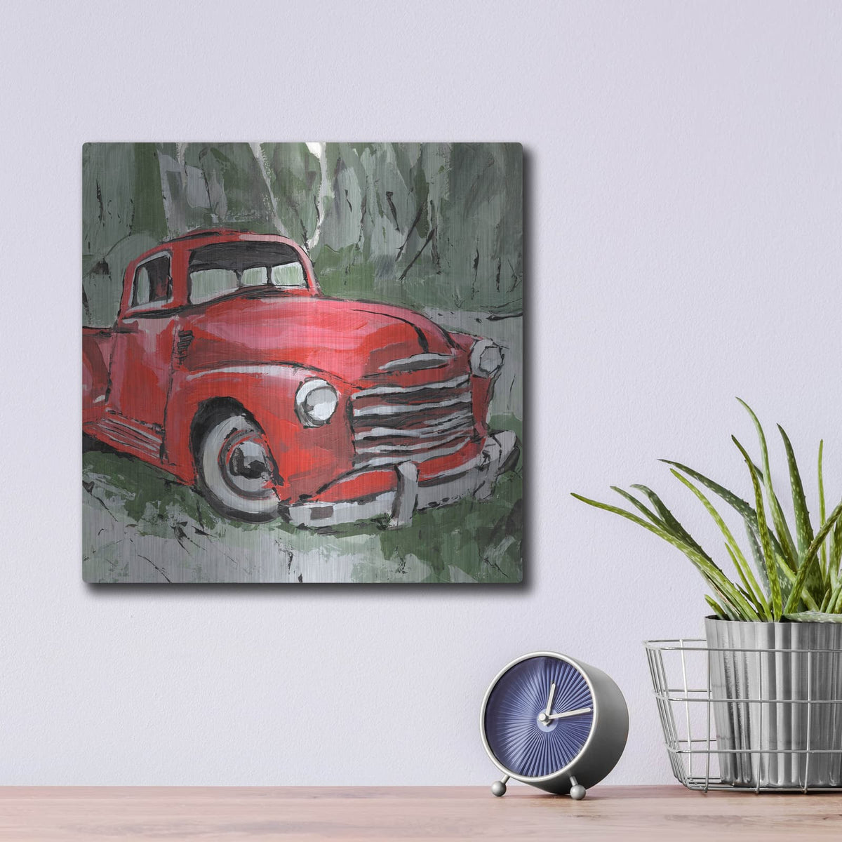 'Big Red Truck 3' by Annie Warren – Metal Wall Art, 12x12 room view