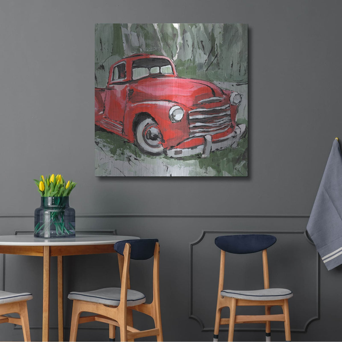 'Big Red Truck 3' by Annie Warren – Metal Wall Art, 36x36 room view