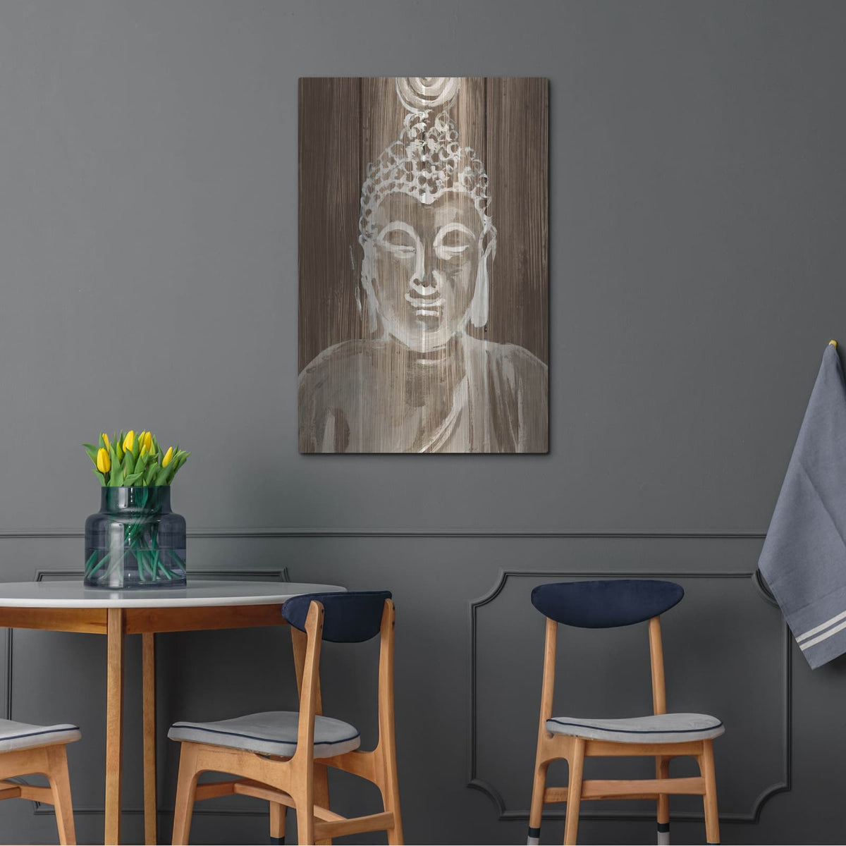 'Buddha On Wood 4' by Annie Warren – Metal Wall Art, 24x36 room view