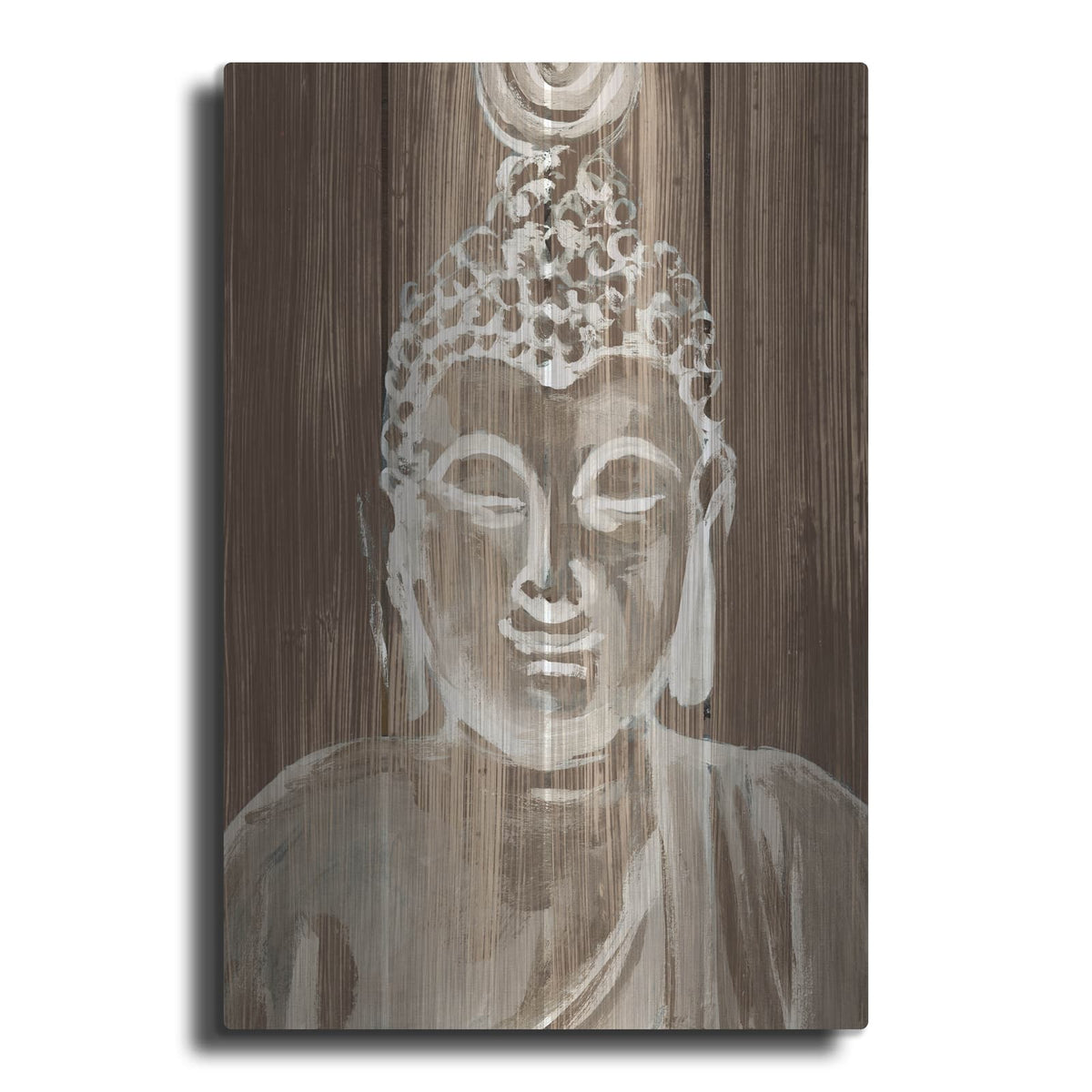 'Buddha On Wood 4' by Annie Warren – Metal Wall Art