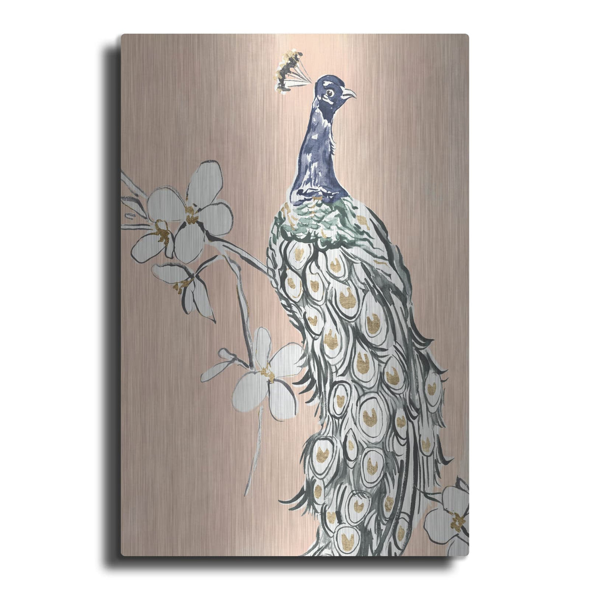 'Peacock In Gold 3' by Annie Warren – Metal Wall Art