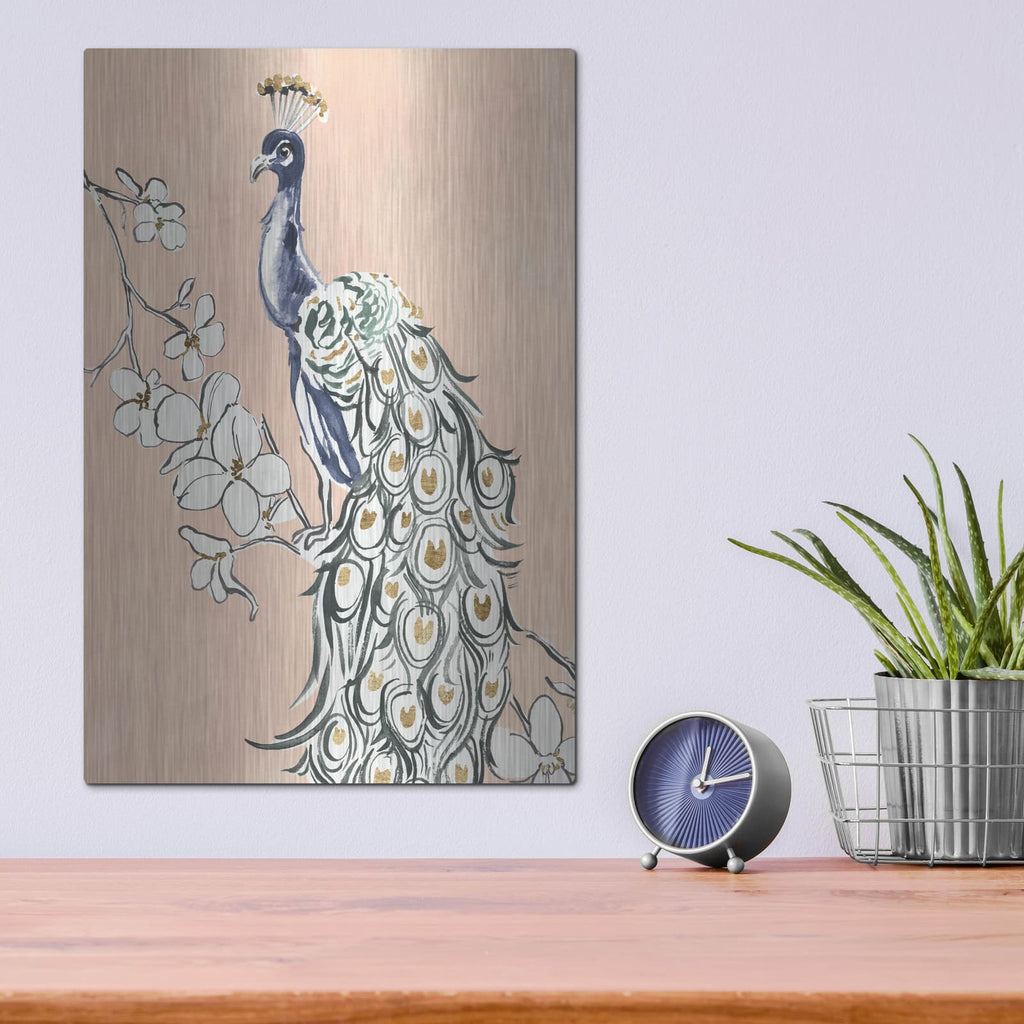 'Peacock In Gold 4' by Annie Warren – Metal Wall Art, 12x16 room view