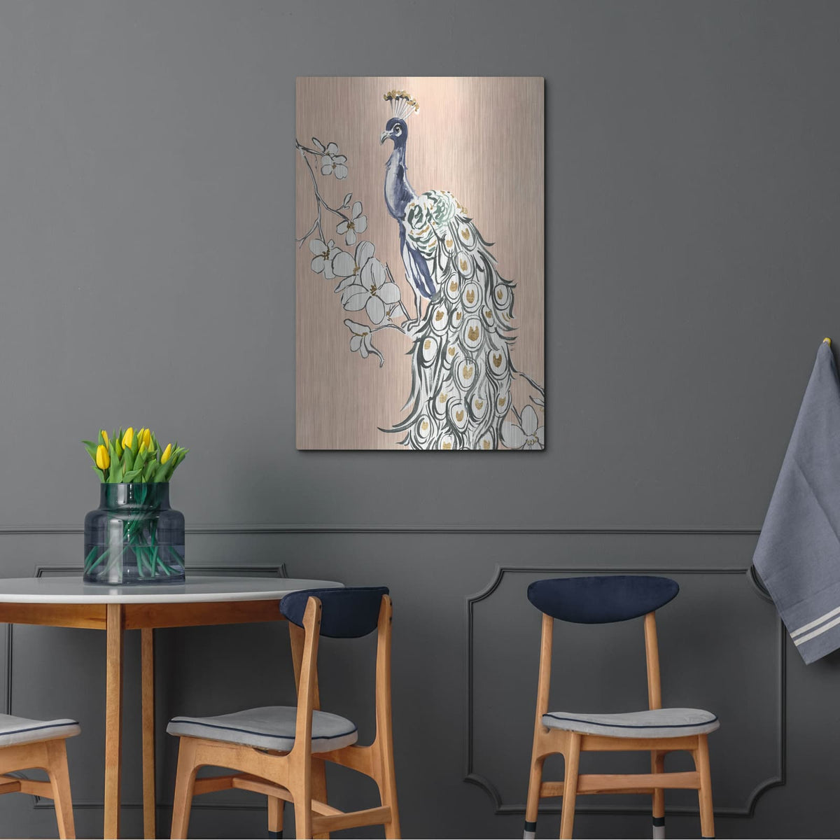 'Peacock In Gold 4' by Annie Warren – Metal Wall Art, 24x36 room view