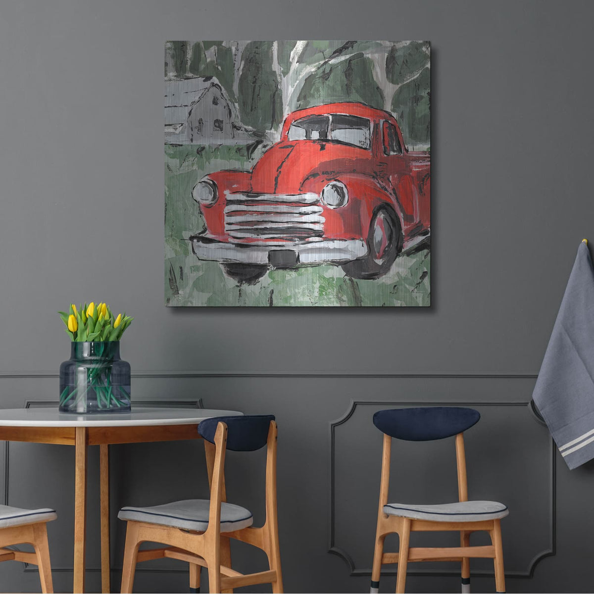 'Big Red Truck 4' by Annie Warren – Metal Wall Art, 36x36 room view