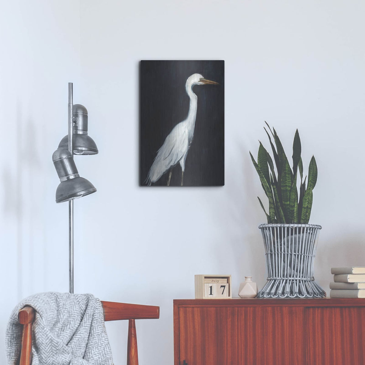 'Calm Great Egret 2' by Annie Warren – Metal Wall Art, 16x24 room view