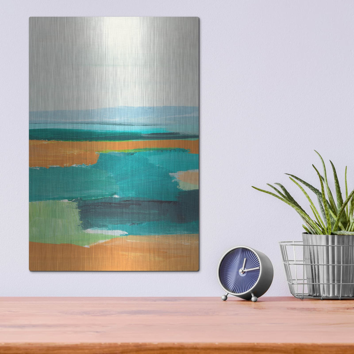 'Aqua And Orange 1' by Annie Warren – Metal Wall Art, 12x16 room view