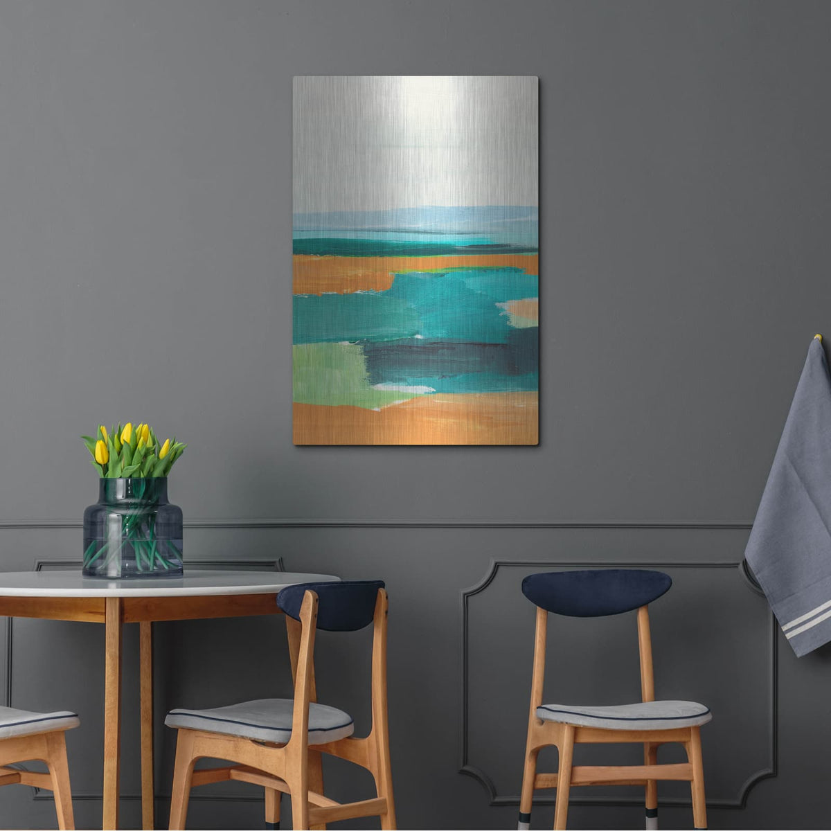 'Aqua And Orange 1' by Annie Warren – Metal Wall Art, 24x36 room view