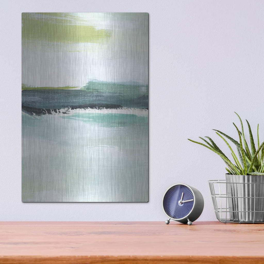'Sea Green Layers 3' by Annie Warren – Metal Wall Art, 12x16 room view