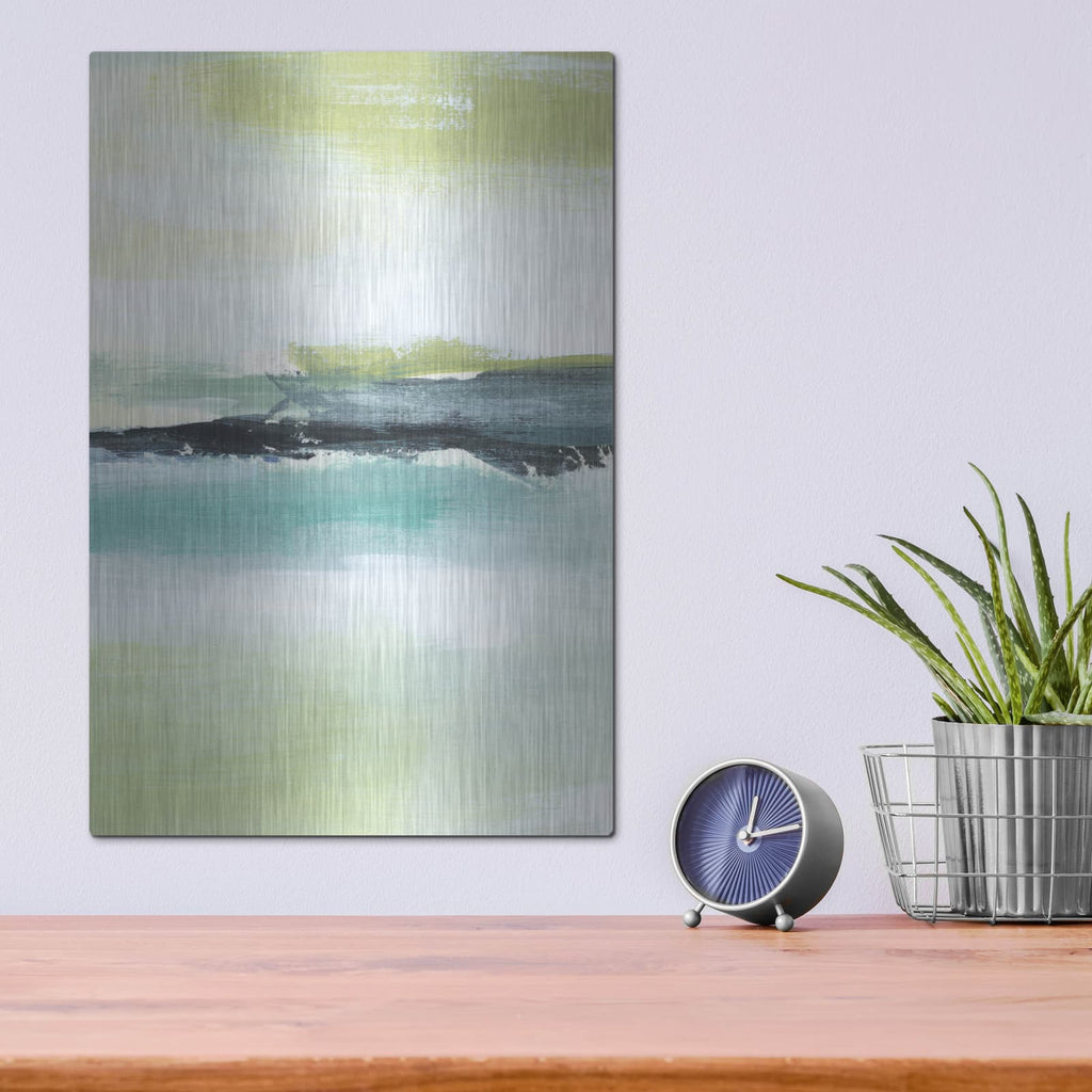 'Sea Green Layers 4' by Annie Warren – Metal Wall Art, 12x16 room view