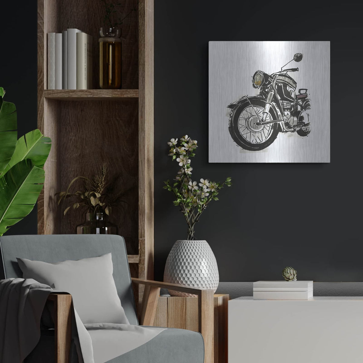 'Two Wheels Collection C' by Annie Warren – Metal Wall Art, 24x24 room view