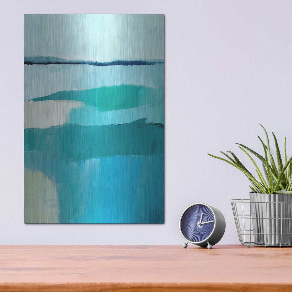 'Cyan Reflections 4' by Annie Warren – Metal Wall Art, 12x16 room view