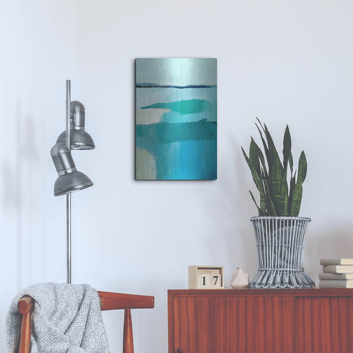 'Cyan Reflections 4' by Annie Warren – Metal Wall Art, 16x24 room view