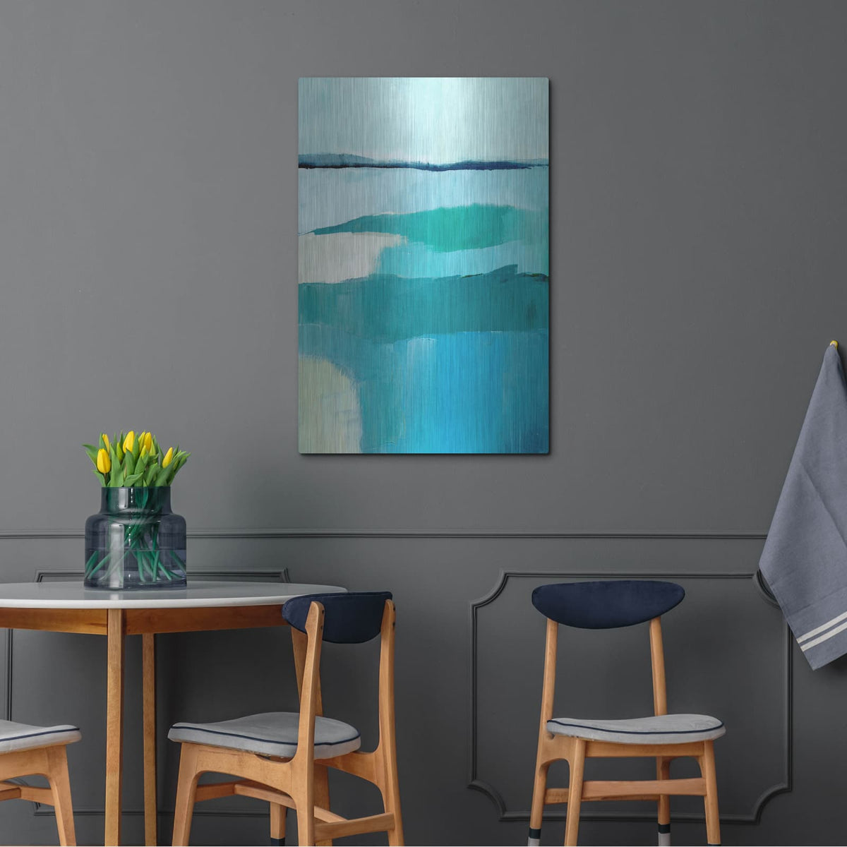 'Cyan Reflections 4' by Annie Warren – Metal Wall Art, 24x36 room view