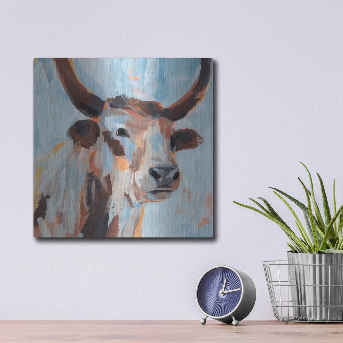 'Vivid Cattle 1' by Annie Warren – Metal Wall Art, 12x12 room view