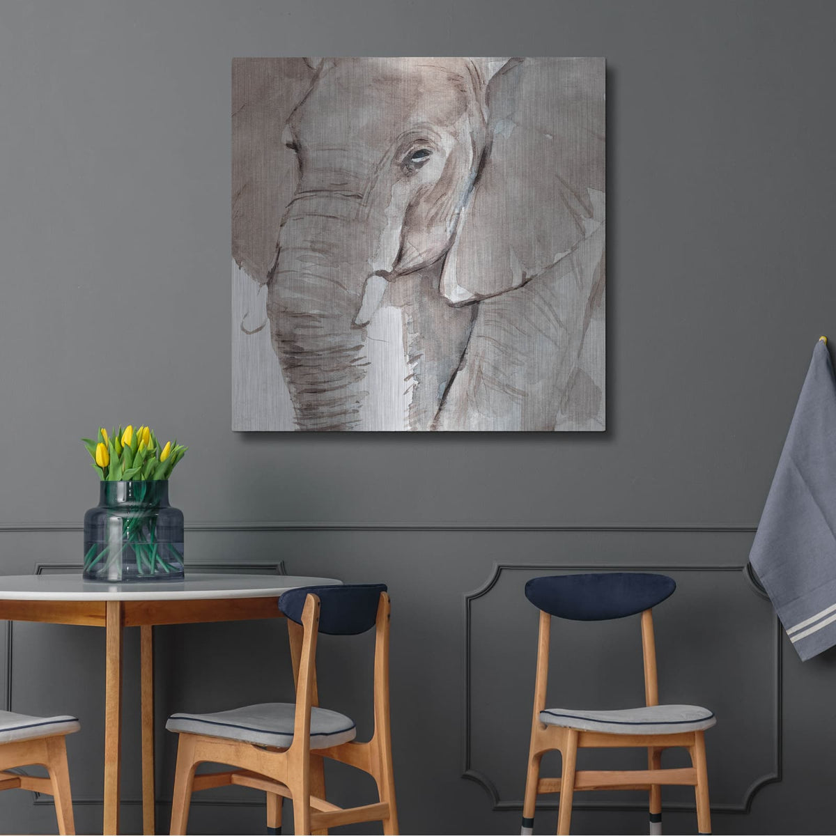 'Elephant Grooves 1' by Annie Warren – Metal Wall Art, 36x36 room view