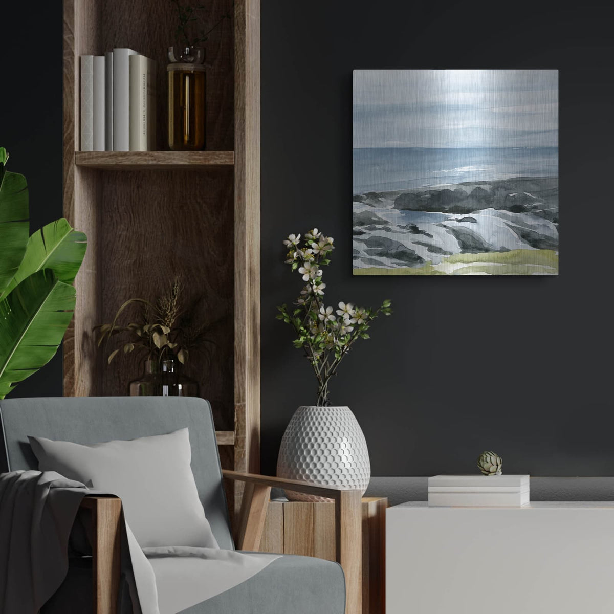 'Coastal Blue 2' by Annie Warren – Metal Wall Art, 24x24 room view