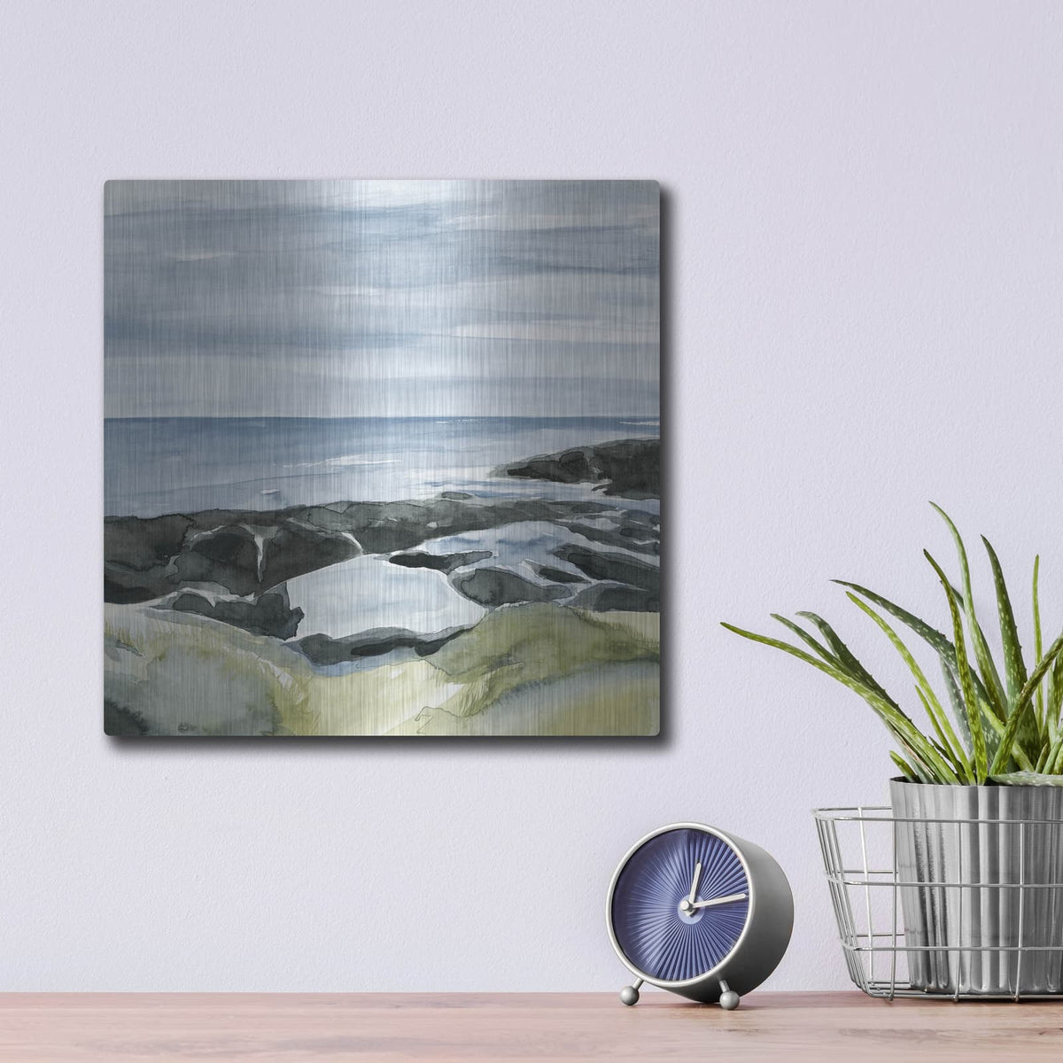 'Laura Gibson _coastal Blue 1' by Annie Warren – Metal Wall Art, 12x12 room view