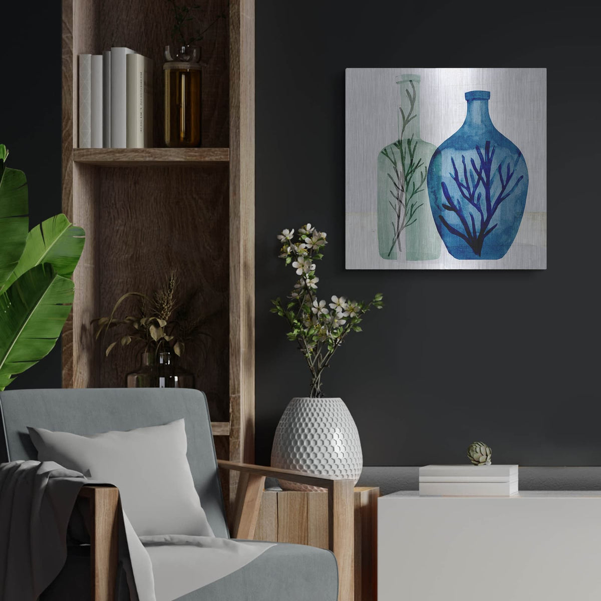 'Laura Gibson _sea Glass Vase 1' by Annie Warren – Metal Wall Art, 24x24 room view