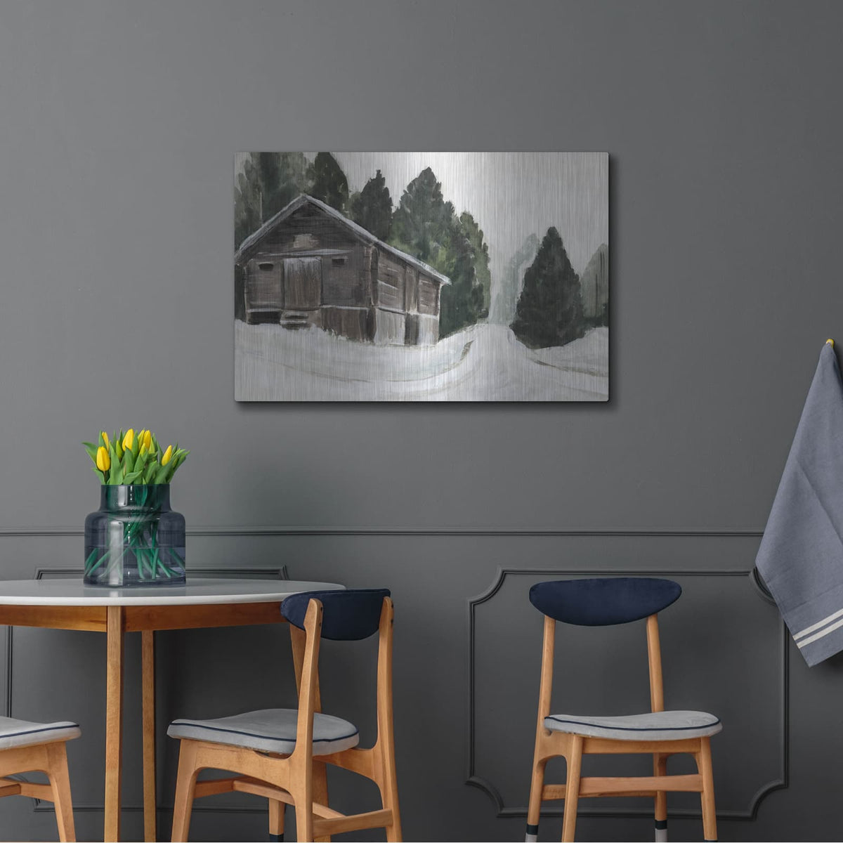 'Laura Gibson _winter Barn 1' by Annie Warren – Metal Wall Art, 36x24 room view