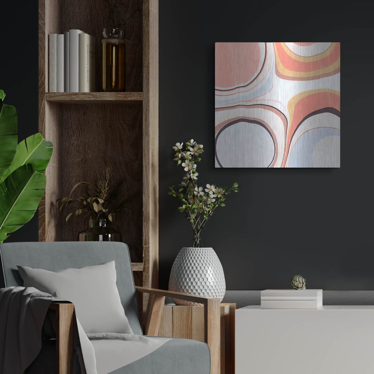'Fluid Rings 2' by Annie Warren – Metal Wall Art, 24x24 room view