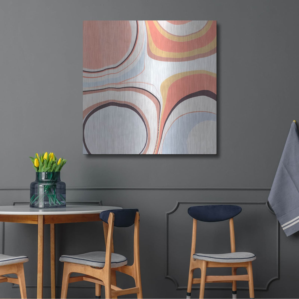 'Fluid Rings 2' by Annie Warren – Metal Wall Art, 36x36 room view