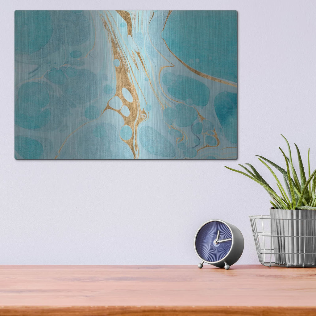 'Turquoise Stream 2' by Annie Warren – Metal Wall Art, 16x12 room view