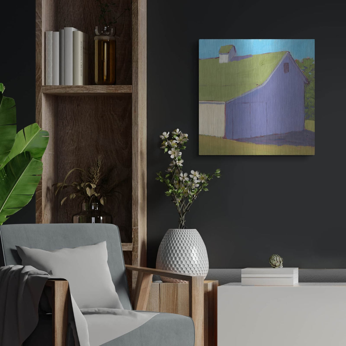 'Bucolic Structure 2' by Carol Young – Metal Wall Art, 24x24 room view